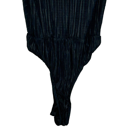 MISSGUIDED Bodysuit Womens 4 Black Ribbed Plunge Neck Sleeveless - Picture 8 of 10